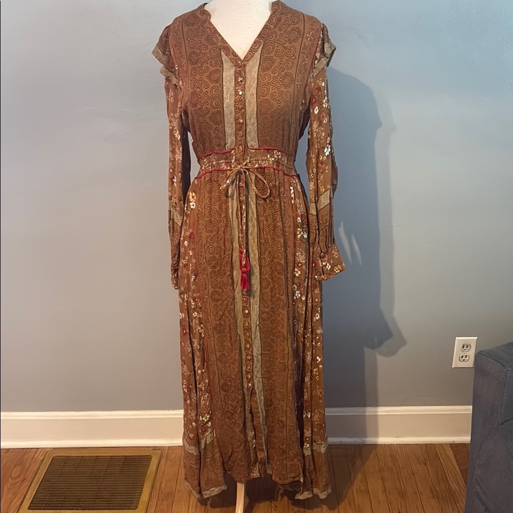 Tulle & Batiste Grace Maxi Dress Button Front Elastic Waist Terracotta Small - Picture 2 of 13